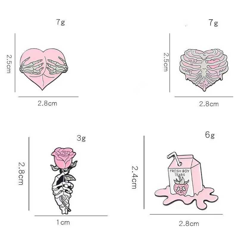 Flower Skeleton Chest Rib Cage Rose Heart Embrace Milk Punk Skull Custom Enamel Collar Badge Gothic Jewelry Party Gift W240815