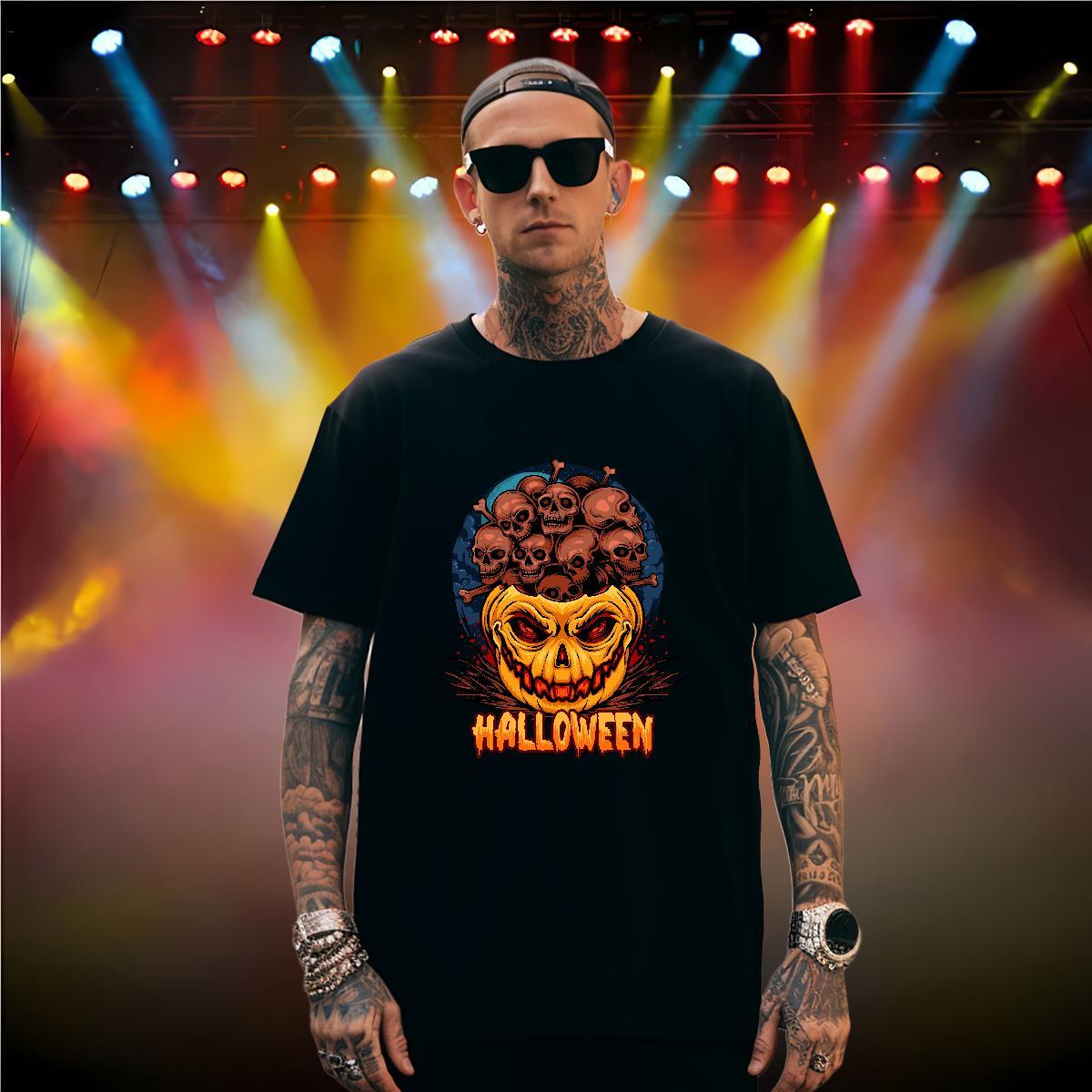 Free Shipping Man T Shirts skull Crew Neck Breathable Sports Casual Oversized 230g Pure Cotton Mens Tshirts DIY Tops Shirt