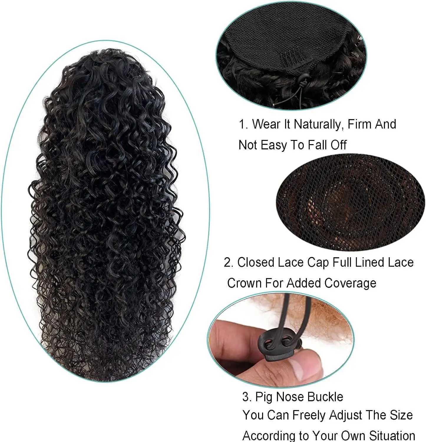 Curly ponytail extension clip on drawstring ponytail wig 100% real human hair long deep wavy ponytail female hair W240817