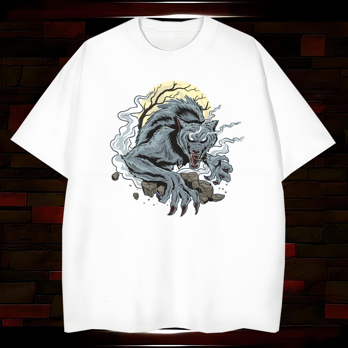 DIY Couples T Shirts wolf Home Outdoor 230g Pure Cotton Tops Tees Round Neck Short Sleeve Loose T shirt Graphic