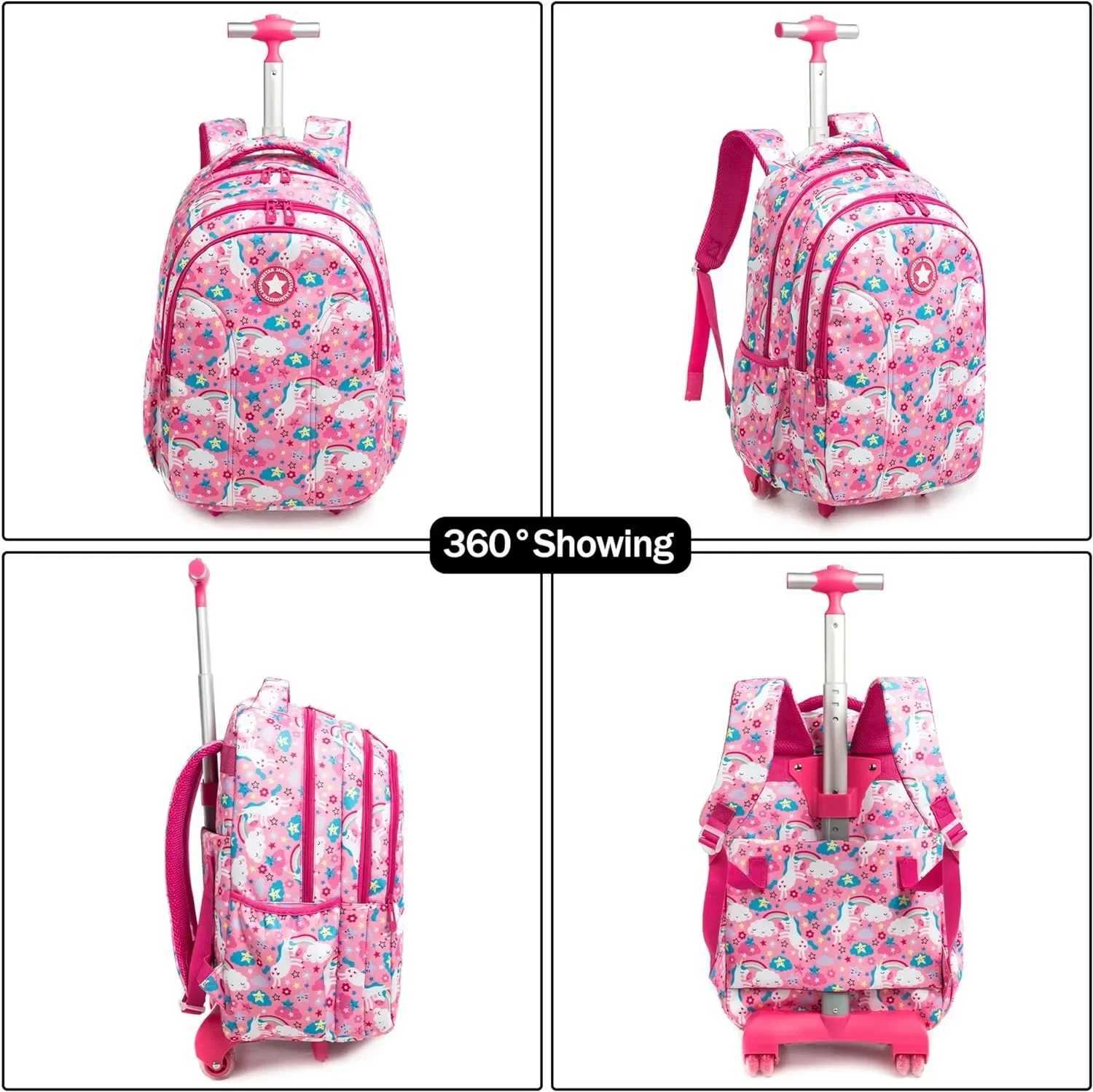 Girls School Backpack Child Wheeled Bag Set for Boys Roller Bag Rolling Luggage School Trolley Backpack with Lunch Bag Insulated Y240820