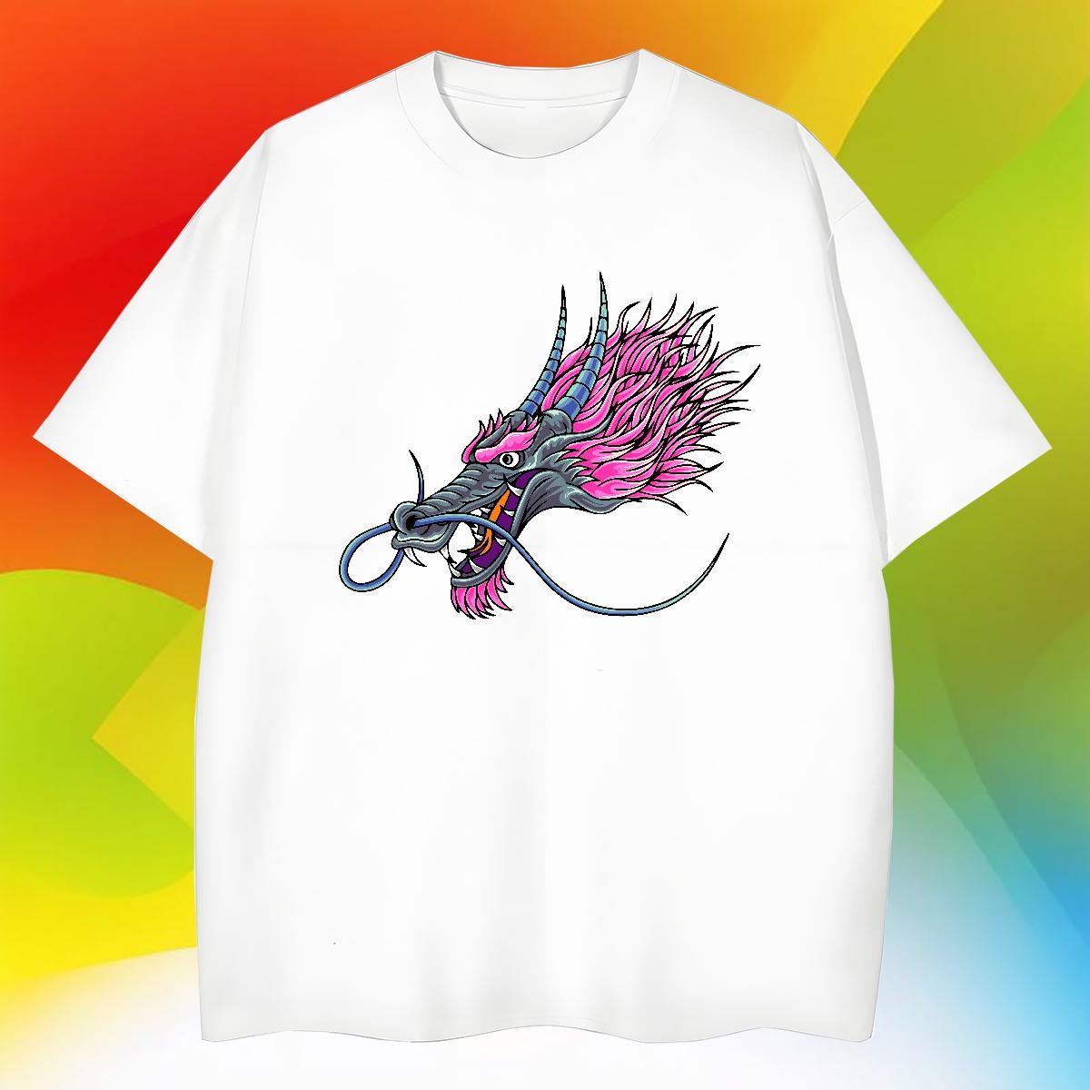 Wholesale dragon head Men T Shirts Casual Daily Wear Men Tops Tees 230g Pure Cotton 2024 DIY Breathable Short Sleeve Asian Size Top Tees