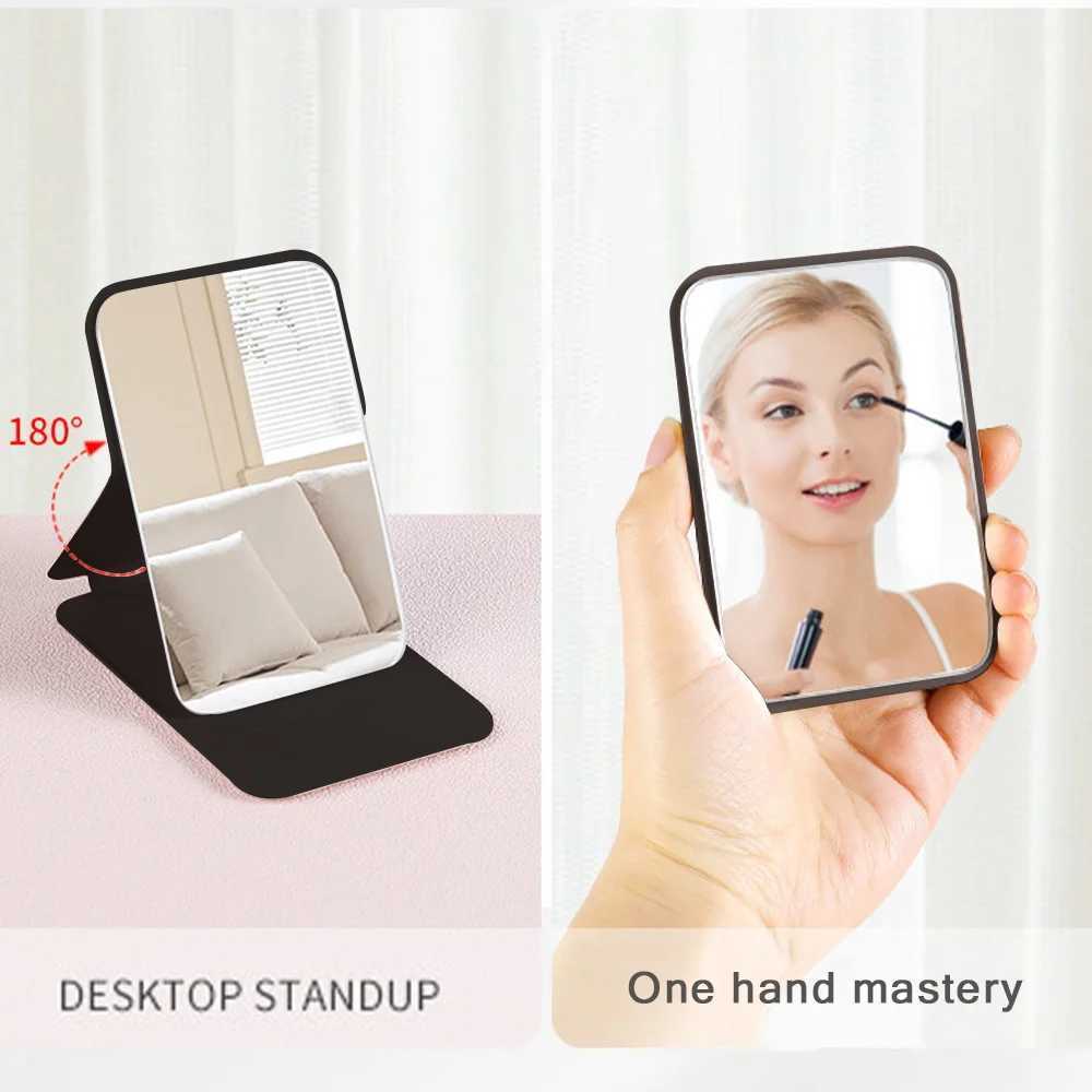 Portable Makeup Mirror Foldable Desktop PU Makeup Mirror Handheld Pocket Mirror Travel Cosmetic Tool Pink Flower Letter Pattern Y240819