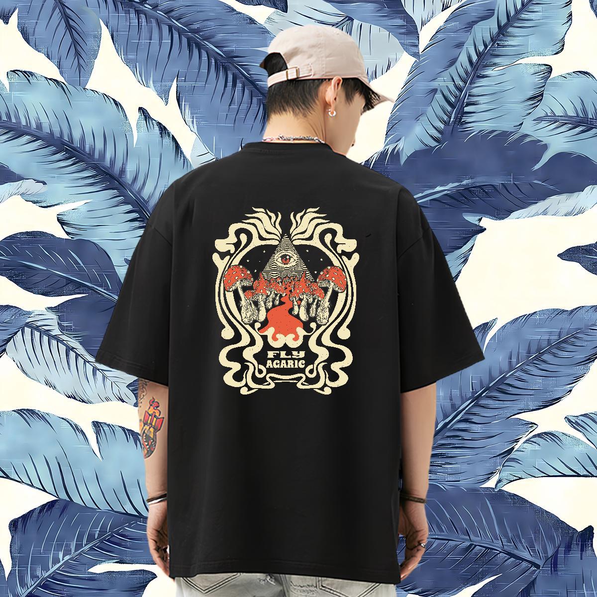 Customized Couples T Shirts mushroom Spring Summer 100% Cotton 230g Tee Shirt O-Neck Short Sleeve Cool Men T Shirts DIY Anime