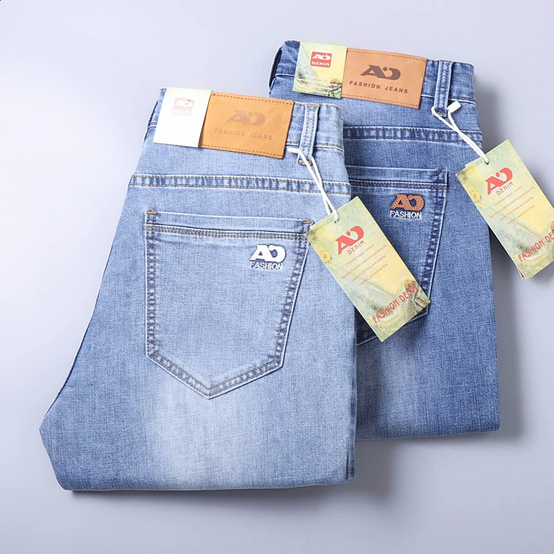 Summer slim fit elastic shorts jeans classic business style casual light blue soft cotton straight leg denim for men 240819