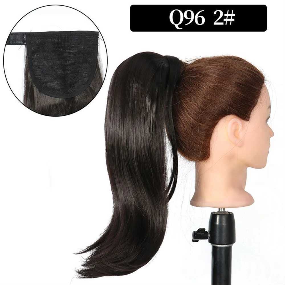 16 inch clip wrap around ponytail synthetic hair extension line straight with slightly curled ends ponytail fake hair W240817