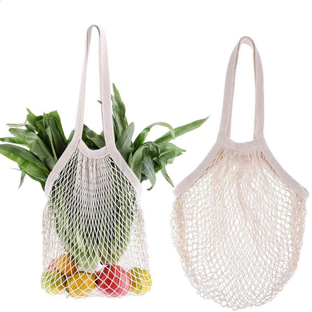 Mesh Shopping Bags with Strap Large Capacity Handbag Cotton Organizer Pocket Outdoor Picnic Travel Hiking y240925