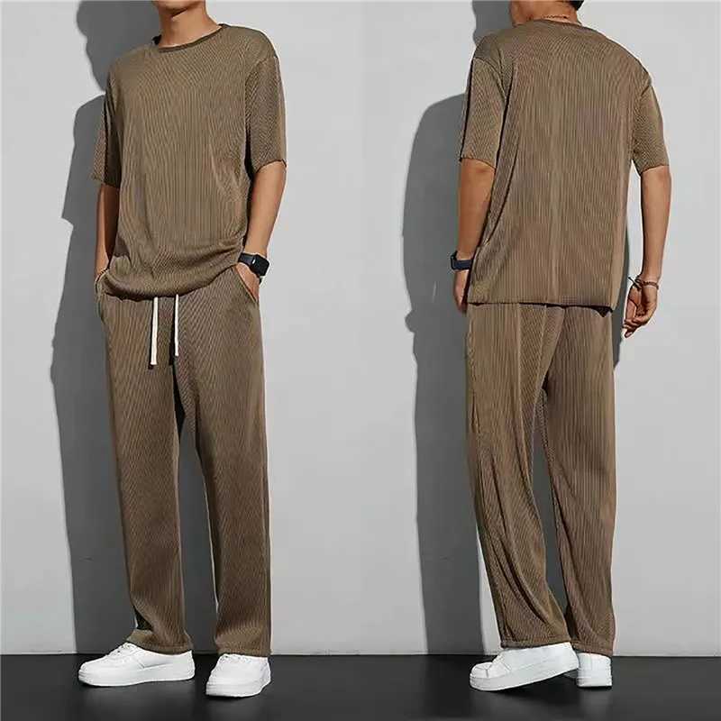 Mens Pajama Set Summer Casual Soft Pajama Solid Color Breathable Pajama Set Comfortable Home Pajama Mens PajamaW240719