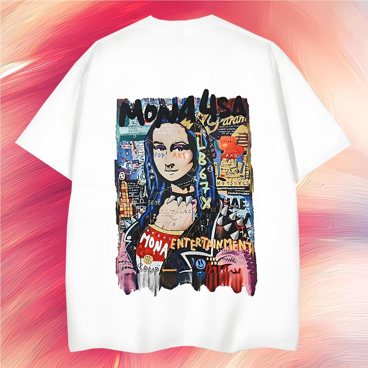 T-Shirts 100% Cotton 230g Mona Lisa Casual Daily Wear Short Sleeve Soft Customized Print Couples T Shirts Fashion Designer High Quality Clothings