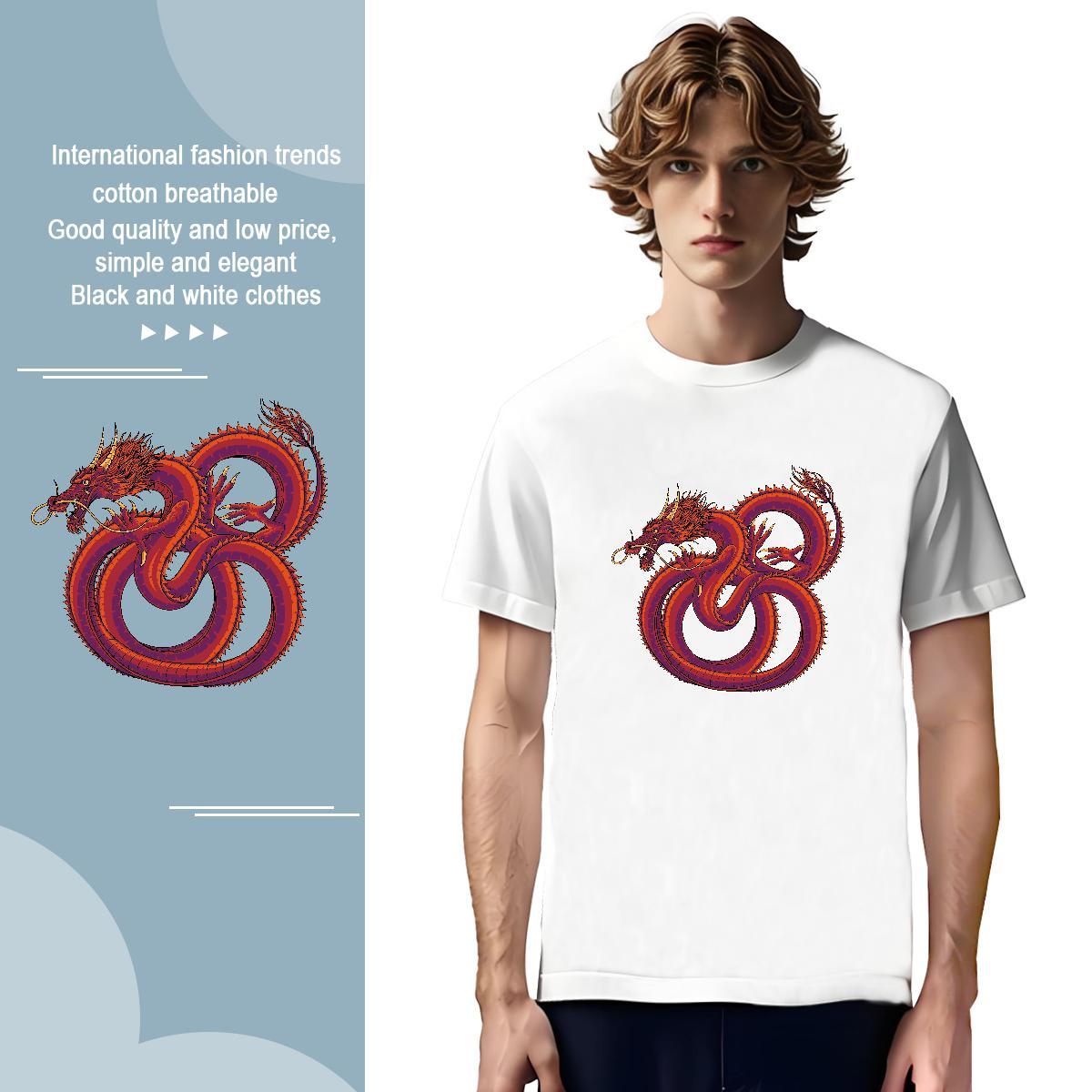 Cool dragon T Shirt For Man Summer Casual Mens Tshirts 230g 100% Cotton 2024 DIY Short Sleeve Soft Black Oversized Tops