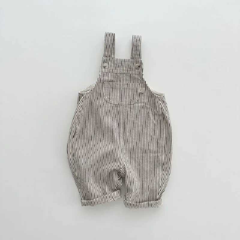 Childrens pants 0-6 years old ultra-thin mens suspension pants casual solid color breathable denim suspension girls jumpsuit W240806