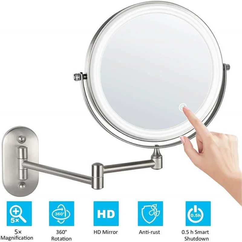 8 Inch Wall Mounted Bathroom Mirror Adjustable LED Makeup Mirror 10X Magnifying Touch Vanity Cosmetic Mirrors with Light Y240819