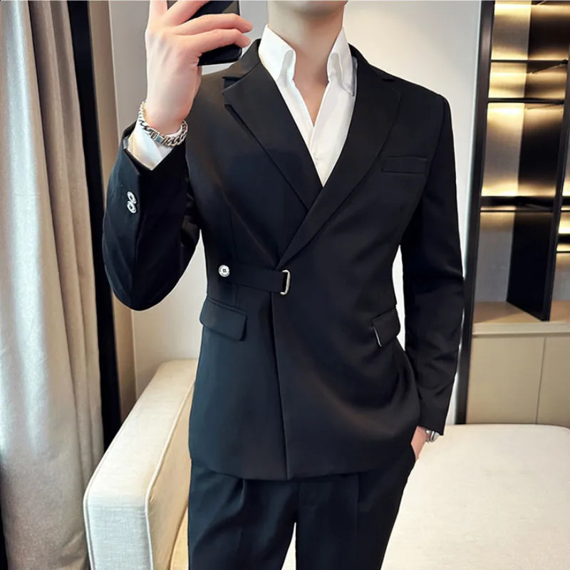 Fall British Style Mens Jacket Single Chest Casual Set Wedding Business Dress Social Banquet Evening Costume 4XL 240819