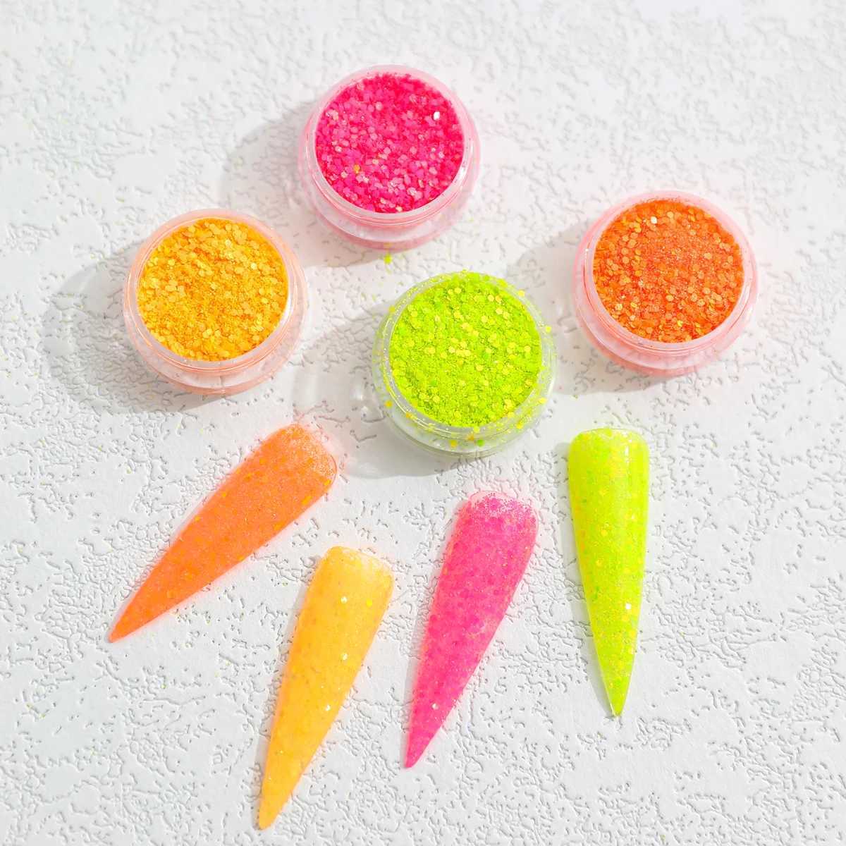 4 Bottles Of Neon Nail Glitter Decoration Used For Nail Festival Party Decoration GlitterXJ240815