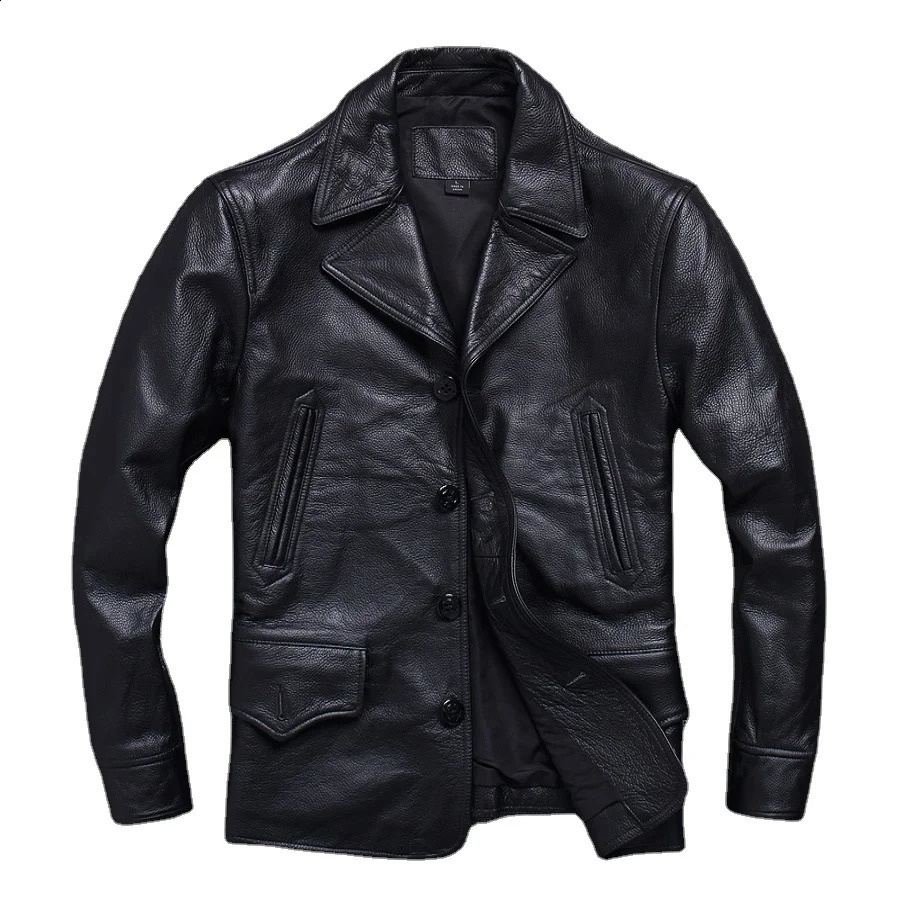 Long Jacket Men Genuine Leather Wind coat classic Black Plus Size cowhide Jacket casUAl Leather cloth 240809