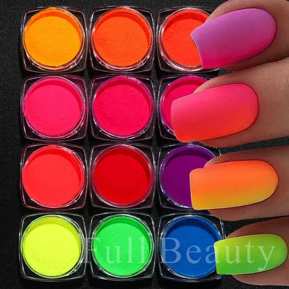 12 Box/Set Neon Phosphor Powder Set Luminous Nail Glitter Powder Pigment Fluorescent Powder Summer Manicure Decorations NFYEXJ240815