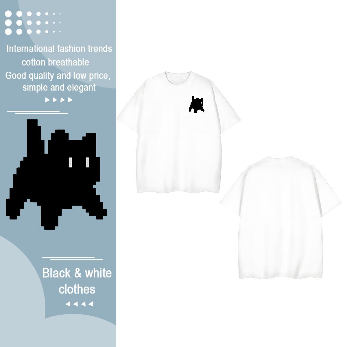 Fashion Casual Couples T Shirts cat Spring Summer 230g Cotton Clothings Breathable Soft Unisex T shirt DIY Anime
