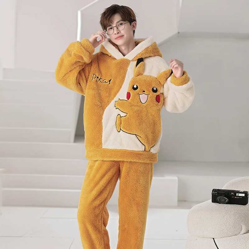 2024 New Winter Mens Pajama Set Coral Velvet Cute Cartoon Pajama Wool Casual Long Sleeve Mens Pajama Thick Warm Home ClothesW240719