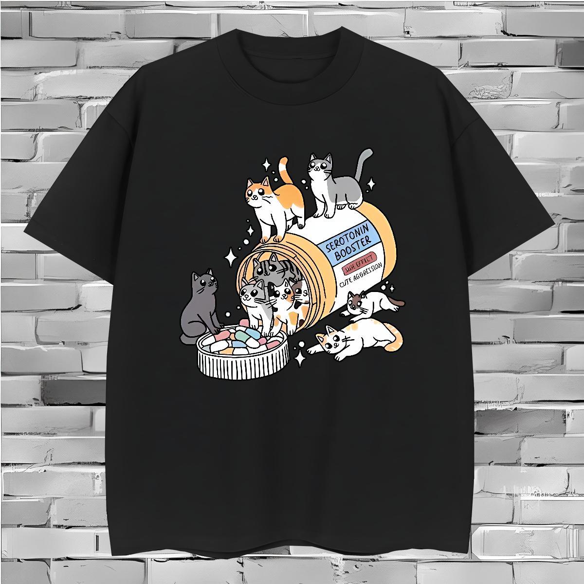 High Quality T-Shirts for Men cats Short Sleeve Soft Home Outdoor Anime 230g 100% Cotton Couples T Shirts Fashion Casual Tees