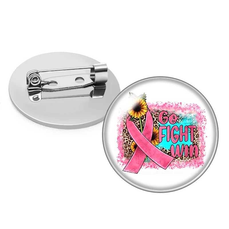 New Pink Ribbon breast cancer Photo Glass cabochon Brooch pinback Button Bag Clothing Denim Jeans Lapel Pin Badge Jewelry Gift W240815