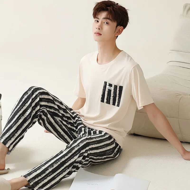 Mens summer short sleeved pajamas thin cotton linen jackets home wear lightweight wrinkle resistant casual pajamasW240719
