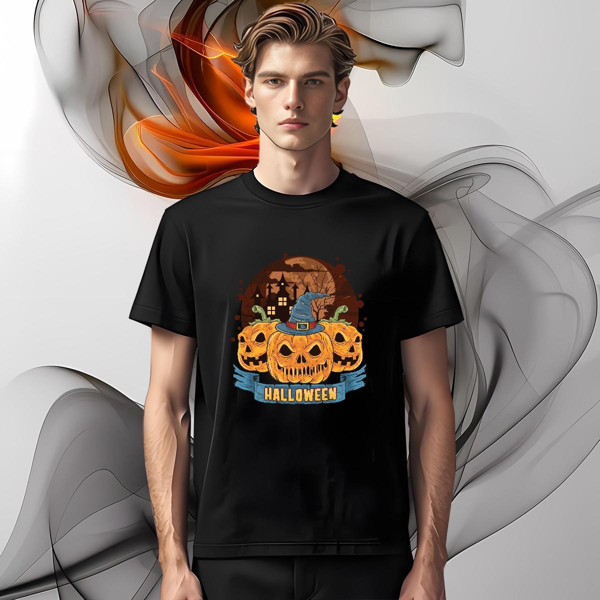 Loose T Shirt For Man halloween O Neck Short Sleeves Hip Hop Oversized 230g Pure Cotton Tshirt for Man Woman Factory Direct Tee Shirt