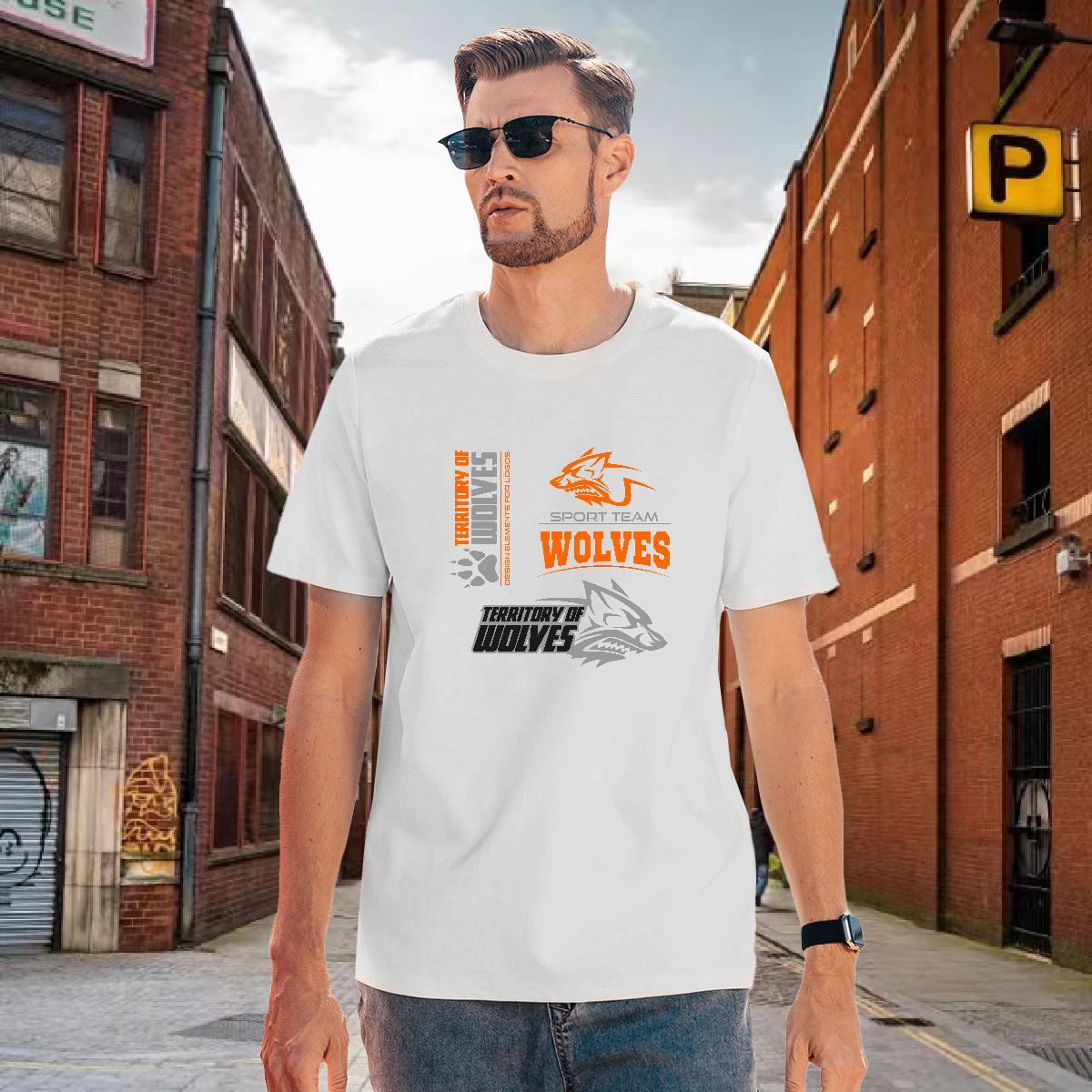 Loose Man T Shirts wolf O-Neck Short Sleeve Casual Beach Anime Print 100% Cotton 230g Tshirts Fashion Designer Polos