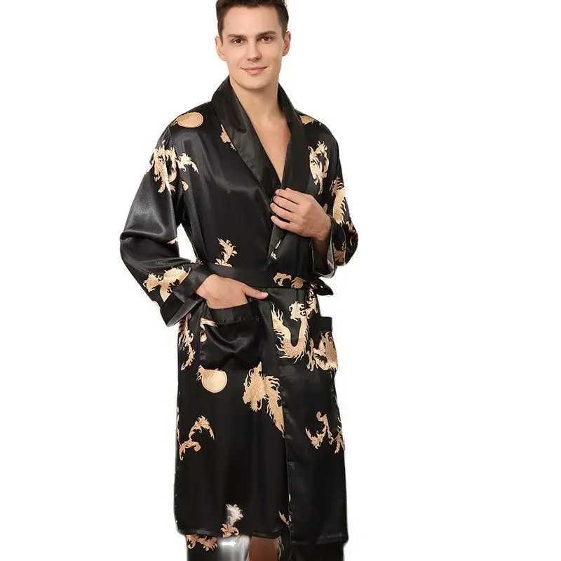 Mens satin pajamas robes and pants Dagong pajamas set printed mens pajamas and kimono bathroom gowns synthetic silk lounge clothing home clothingW2407