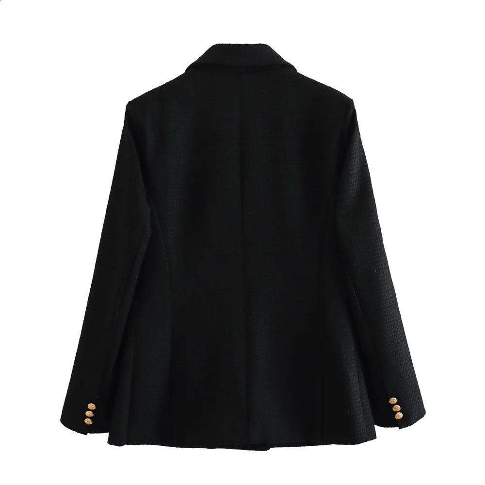 Womens Elegant Texture Double Chest Coarse Hemp Set Long Sleeve Pocket Jacket Fashion Street Top w240819