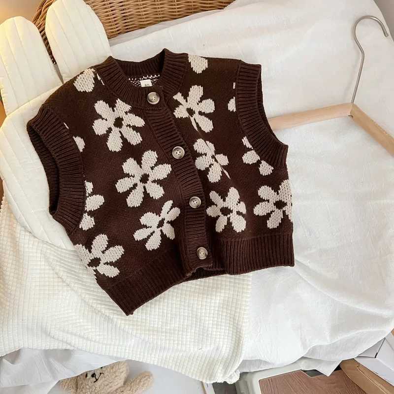 Spring Girls Knitted Autumn Korean Versatile Flower Unisex Fashionable Boys Sweater Childrens Clothing Baby Kids Cardigan B208XJ240819