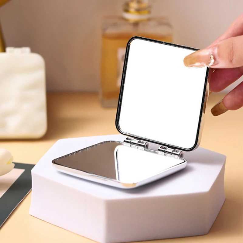 Foldable Plating Makeup Mirror Mini Square Vanity Mirror Portable Hand Mirror Double-sided Compact Mirror Pocket Cosmetic Mirror Y240819
