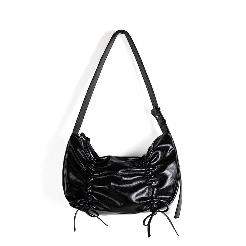 Korean version of new drawstring pleated armpit with high-end feel, bow single shoulder bag, summer style women's versatile dumpling bag