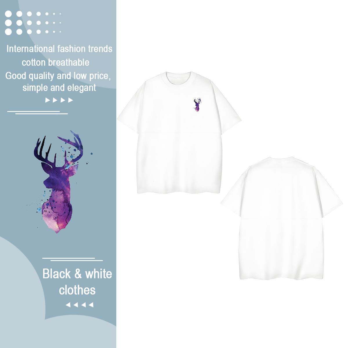 Designer Men Tops Tees Deer Casual Beach 230g Cotton Wear Breathable Short Sleeve Free Shipping T shirt Anime Print