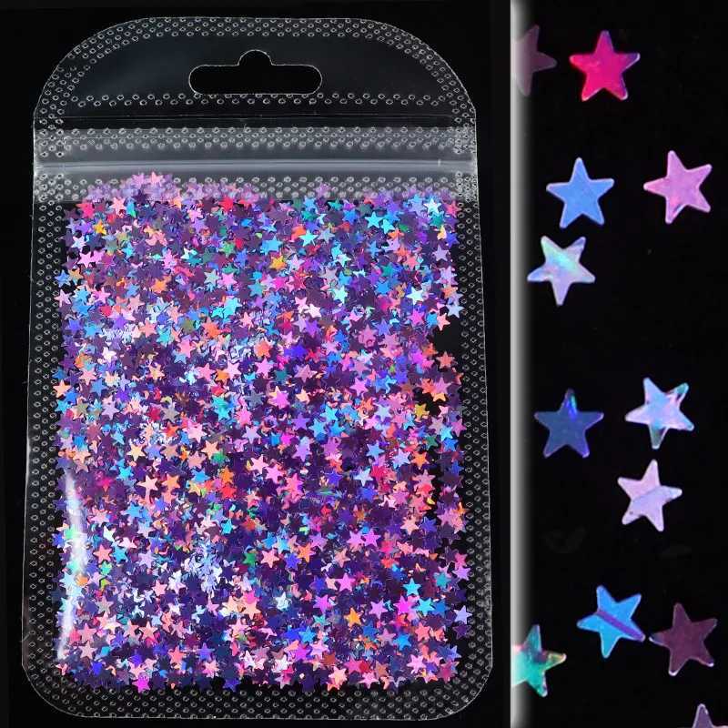 12 Colors Holographic Nail Glitter Sequins Colorful Stars Confetti Laser Glitter Nail Art Flake 3D Manicure Decals Nail SupplyXJ240815