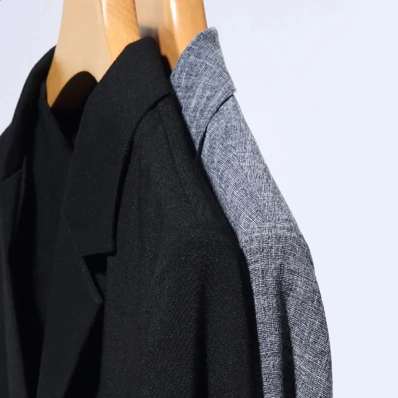 Black jacket mens cotton linen suit spring and summer loose grey long sleeved business casual y 240819