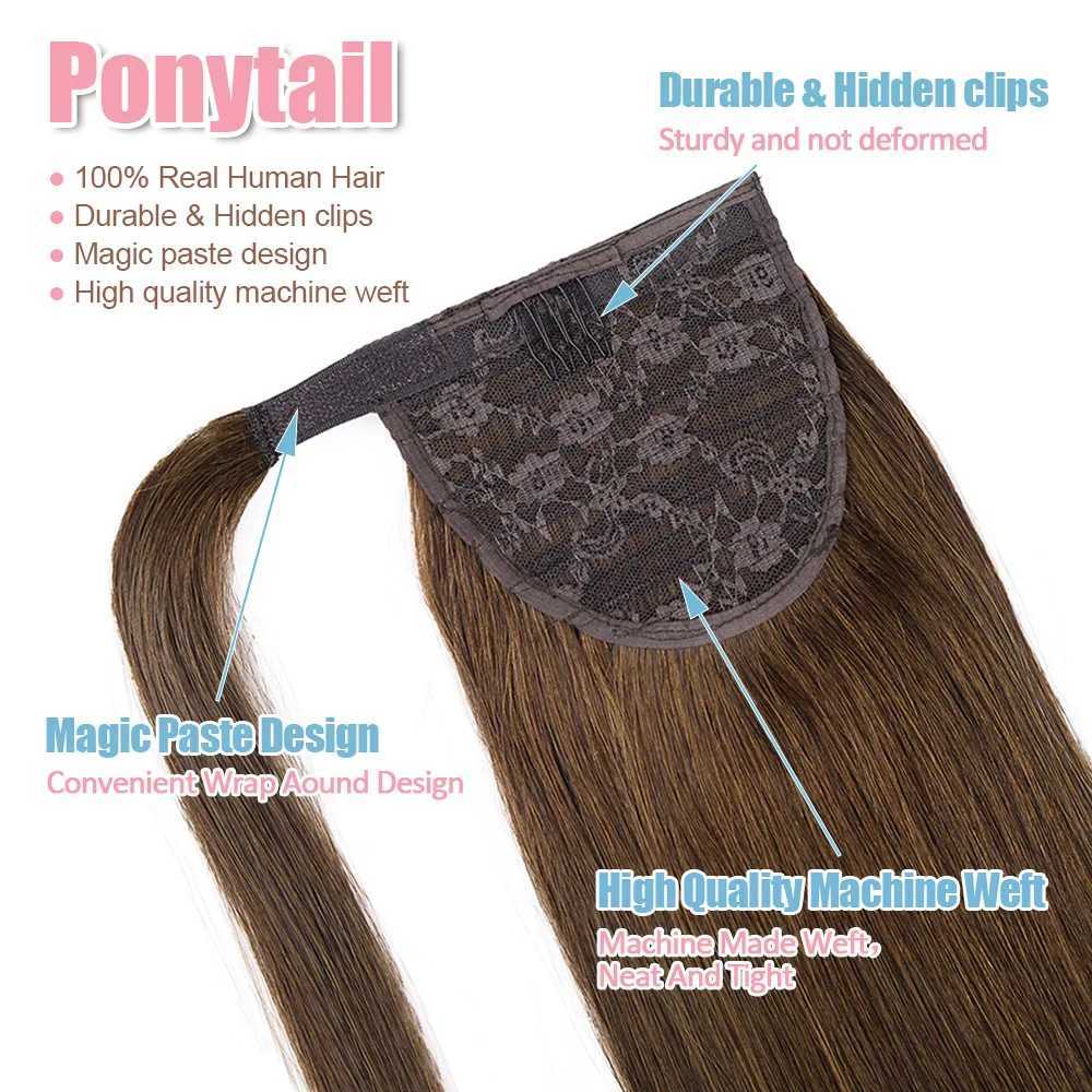 100% human hair with ponytail wrapped in straight ponytail Brazilian hair with ponytail female hair W240817