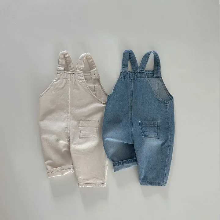 Autumn girls baby denim covers boys and childrens solid casual sleeveless pendant jumpsuit baby cotton Trouser baby simple pants W241227