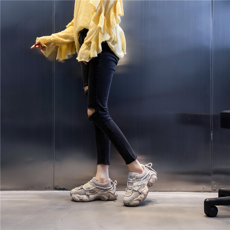 Ddmysports Absorbing Film Dad Instagram Spring New Thick Sole Casual Genuine Leather Women S Sports Breathable Running Shoes OUTDOOR