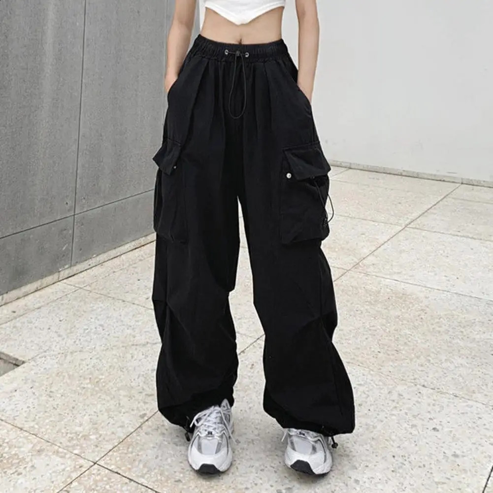 Lady Trousers Women Clothes Women Cargo Pants Hip Hop Baggy Solid Color Multi Pockets Elastic Waist Match Top Loose Breathable 240820