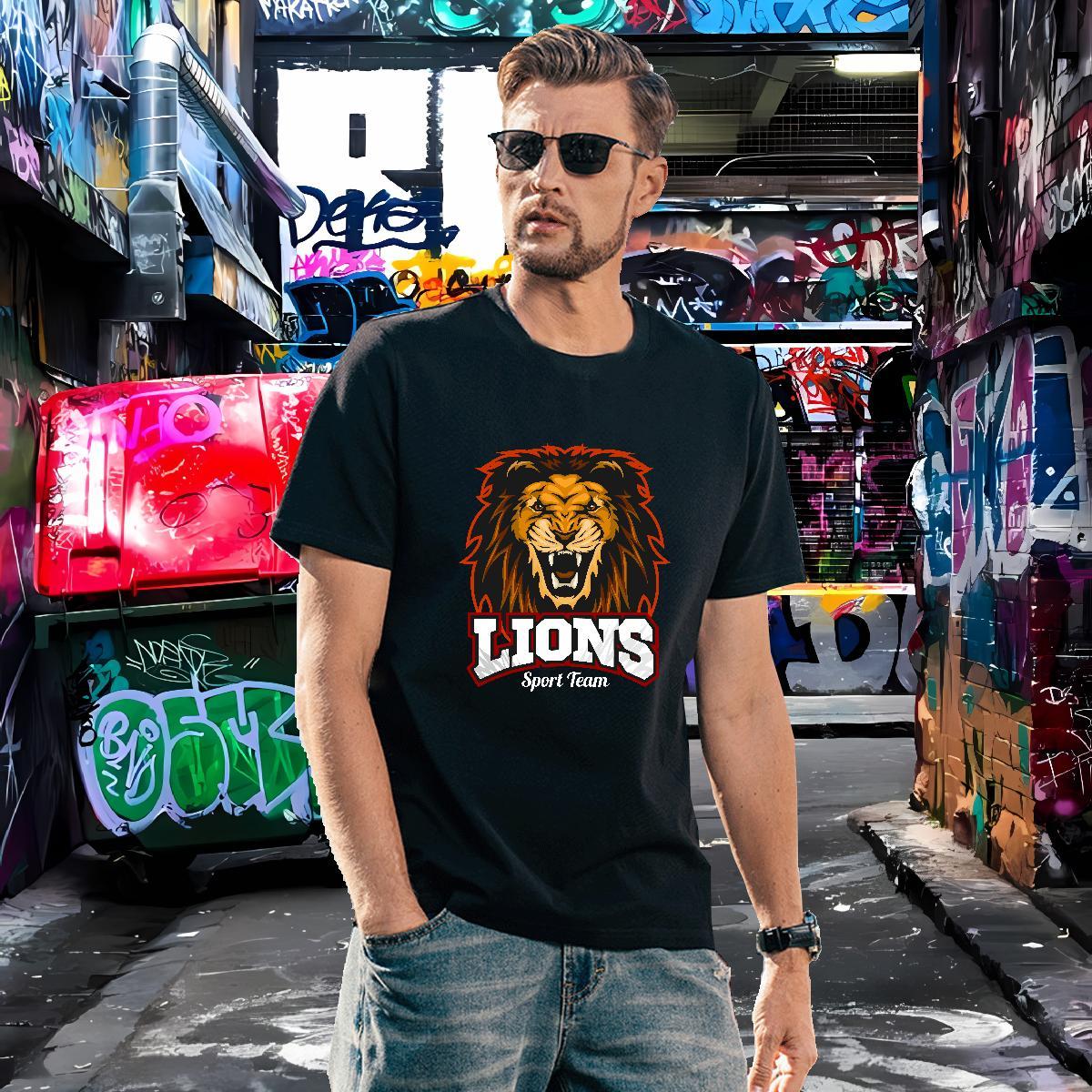 High Quality T-Shirts lion Breathable Sports Casual Oversized 230g 100% Cotton Men Tops Tees Fashion New Tops Shirt