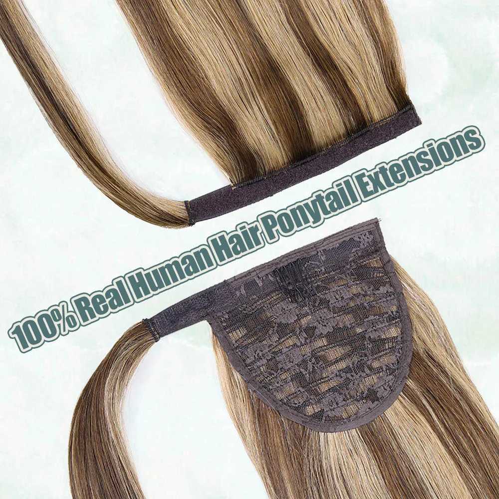 Straight ponytail extension 100% natural Remy human hair wrapped around invisible magic cream ponytail extension for womens hair W240817