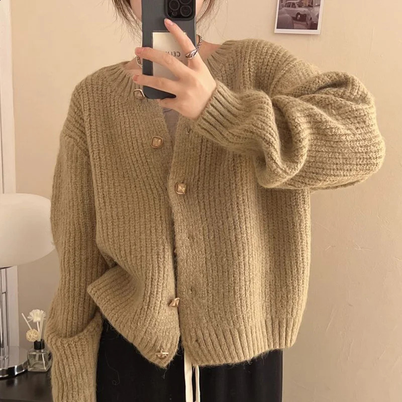 Womens clothing Korean fashion loose sweater jacket autumn casual simple fully matched knitted cardigan 240819