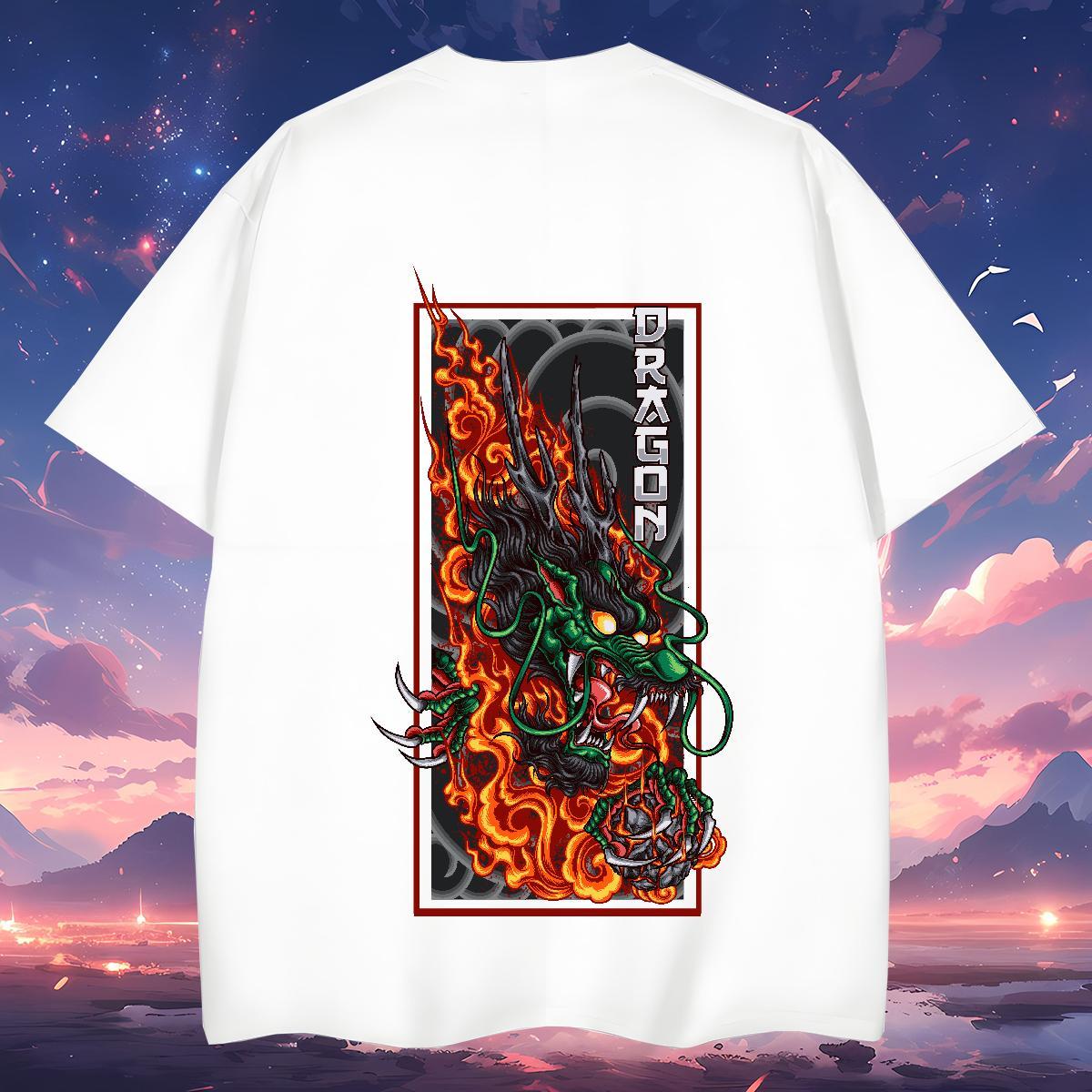 T shirt 230g 100% Cotton fire Summer Casual Breathable Short Sleeve Skull Men Clothes T-Shirt 2024 High Quality Top Tees