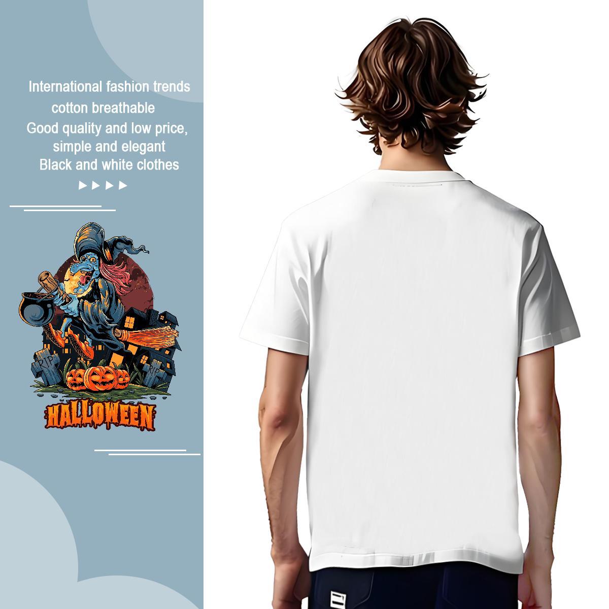 Mens T Shirts 100% Cotton 230g halloween Casual Beach Breathable Short Sleeve Floral Print Tshirts Fashion Casual Free Shipping Tops Tees