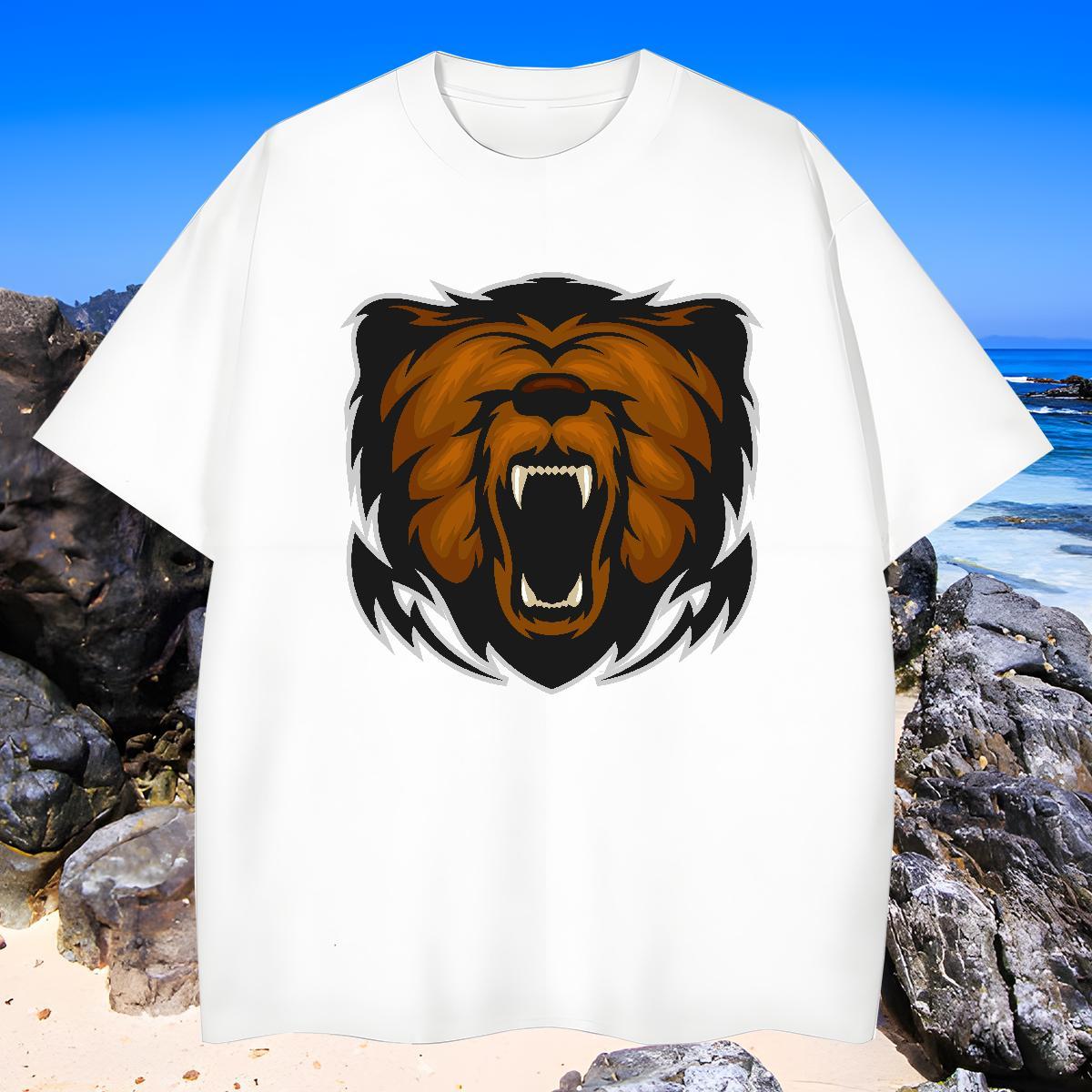 Free Shipping T-Shirts lion Breathable Soft Street wear Hip Hop Cartoon Print 230g Pure Cotton Men Tops Tees Customized Wear