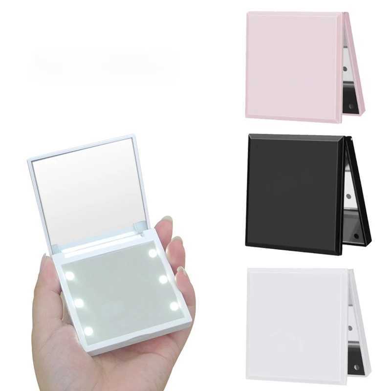 1pcs 6 LED Lamps Women Foldable Makeup Mirrors Lights Lady Cosmetic Hand Folding Portable Compact Pocket Mirror Makeup Tools Y240819