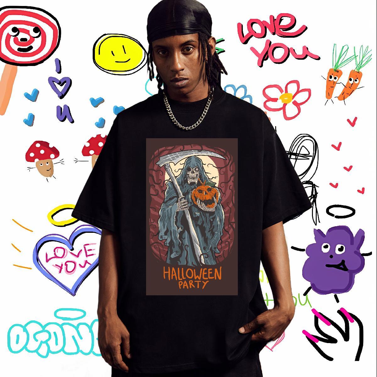 Loose Man T Shirts halloween Breathable Crew Neck High Street Hip Hop Plus Size Custom 100% Cotton 230g Men Clothes T-Shirt 2024 Designer Tees