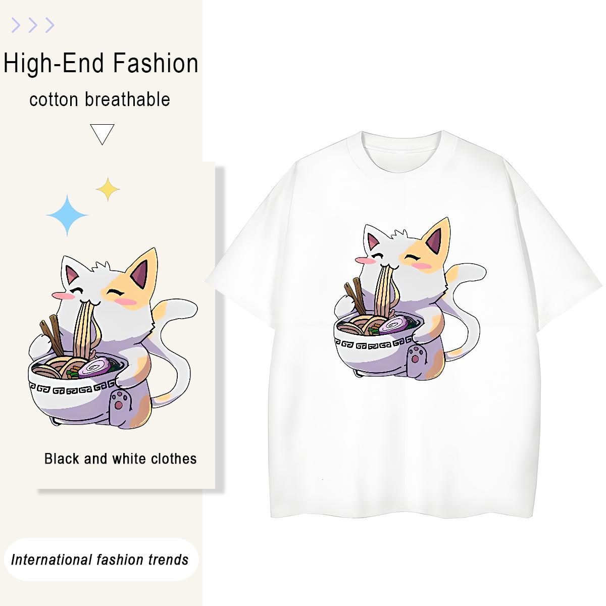 DIY Couples T Shirts High Street Hip Hop O Neck Short Sleeves Polos Free Shipping 230g 100% Cotton cat Oversized L-4XL T-Shirts for Women