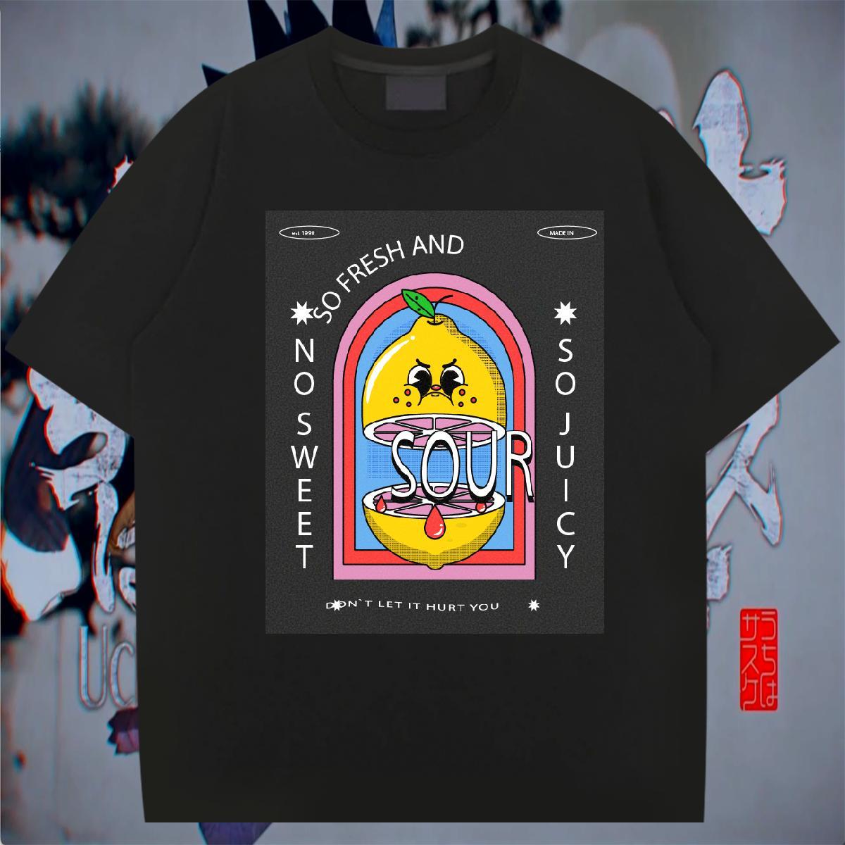 High Quality Tshirt for Man Woman Spring Summer 230g Pure Cotton Cartoon Print Breathable Short Sleeve lemon Mens T Shirts Fashion New Tee Shirt
