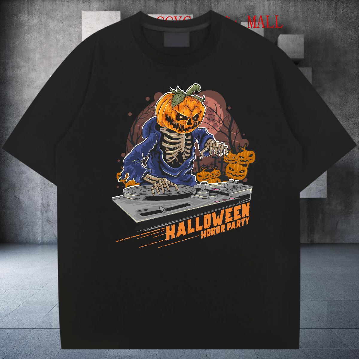 Classic Casual pumpkin Mens Tshirts 230g Pure Cotton Men T Shirts Cartoon Printing L-4XL Beach Crew Neck Breathable Comfortable Wear